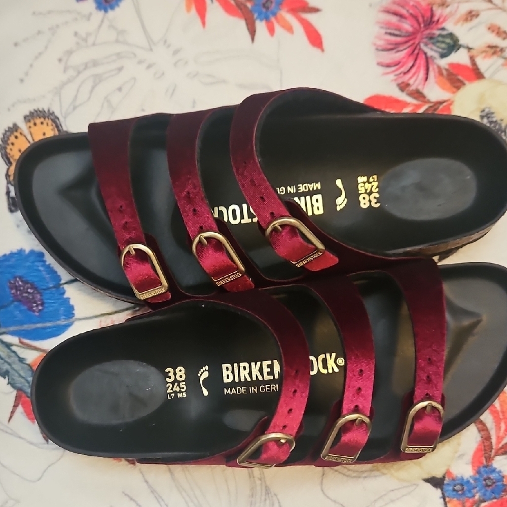 Velvet Burgundy Birkenstock Women's Sandals - Picture 4 of 5